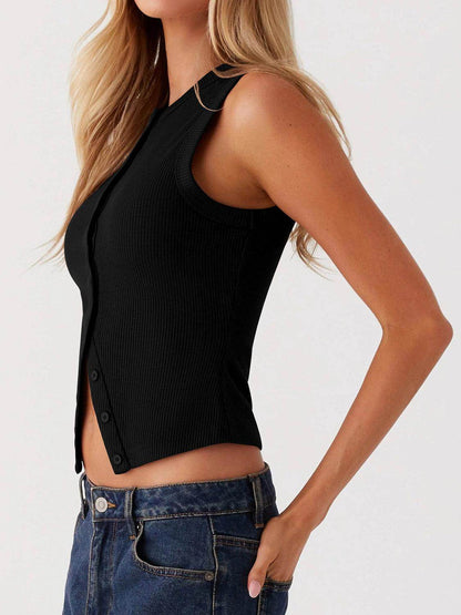 Lovelet Button Up Round Neck Tank for Stylish Comfort - Selvanelle
