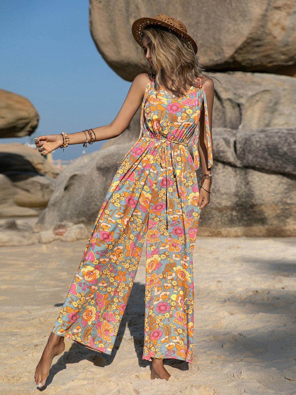 V-Neck Wide Leg Jumpsuit for Effortless Chic Style - Selvanelle