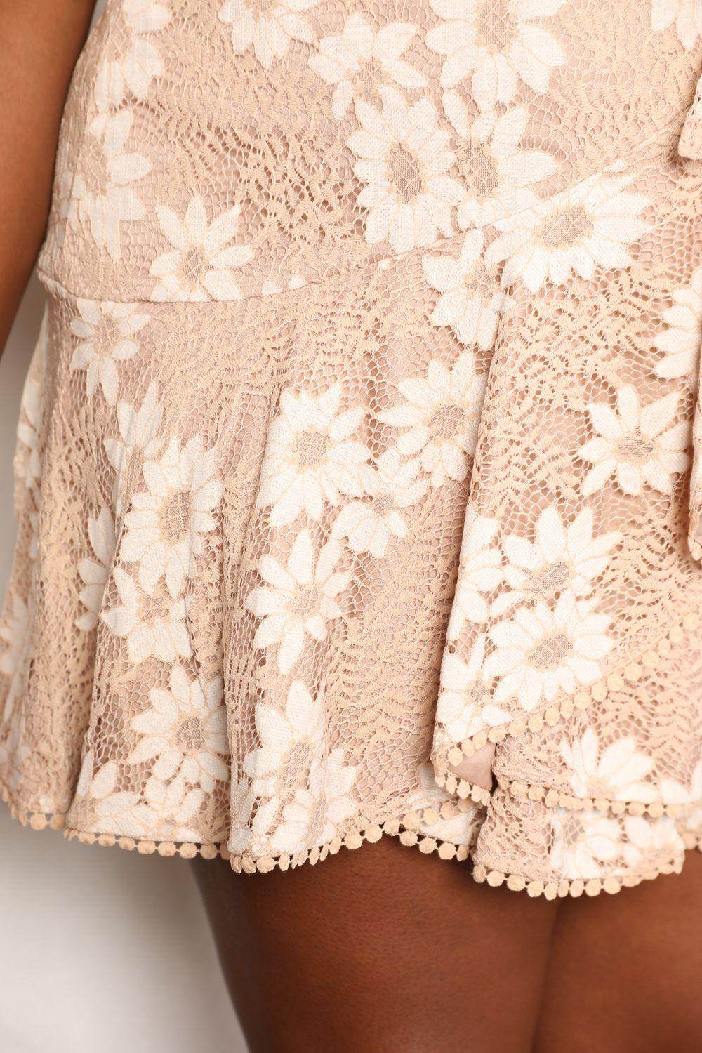 Double Take Floral Lace Pompom Tie-Waist Flutter Sleeve Dress - Selvanelle
