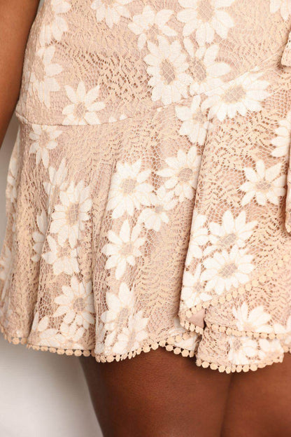 Double Take Floral Lace Pompom Tie-Waist Flutter Sleeve Dress - Selvanelle