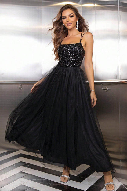 Lace-Up Backless Mesh Dress for Elegant Evening Wear - Selvanelle