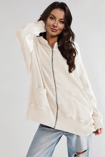 Zip-Up Long Sleeve Jacket with Hood and Pockets for Comfort - Selvanelle