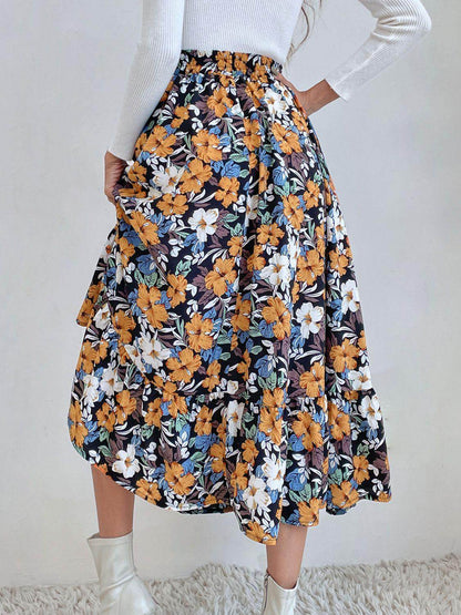 Stylish Printed Elastic Waist Midi Skirt for Everyday Wear - Selvanelle