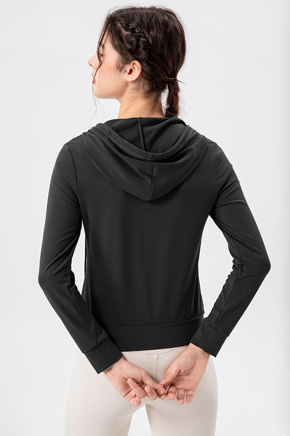 Drawstring Zip Up Hooded Active Outerwear for Women