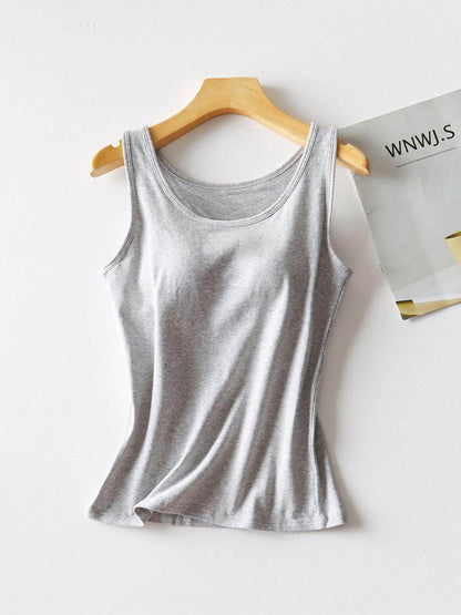 Round Neck Tank with Bra for Comfortable Everyday Wear - Selvanelle