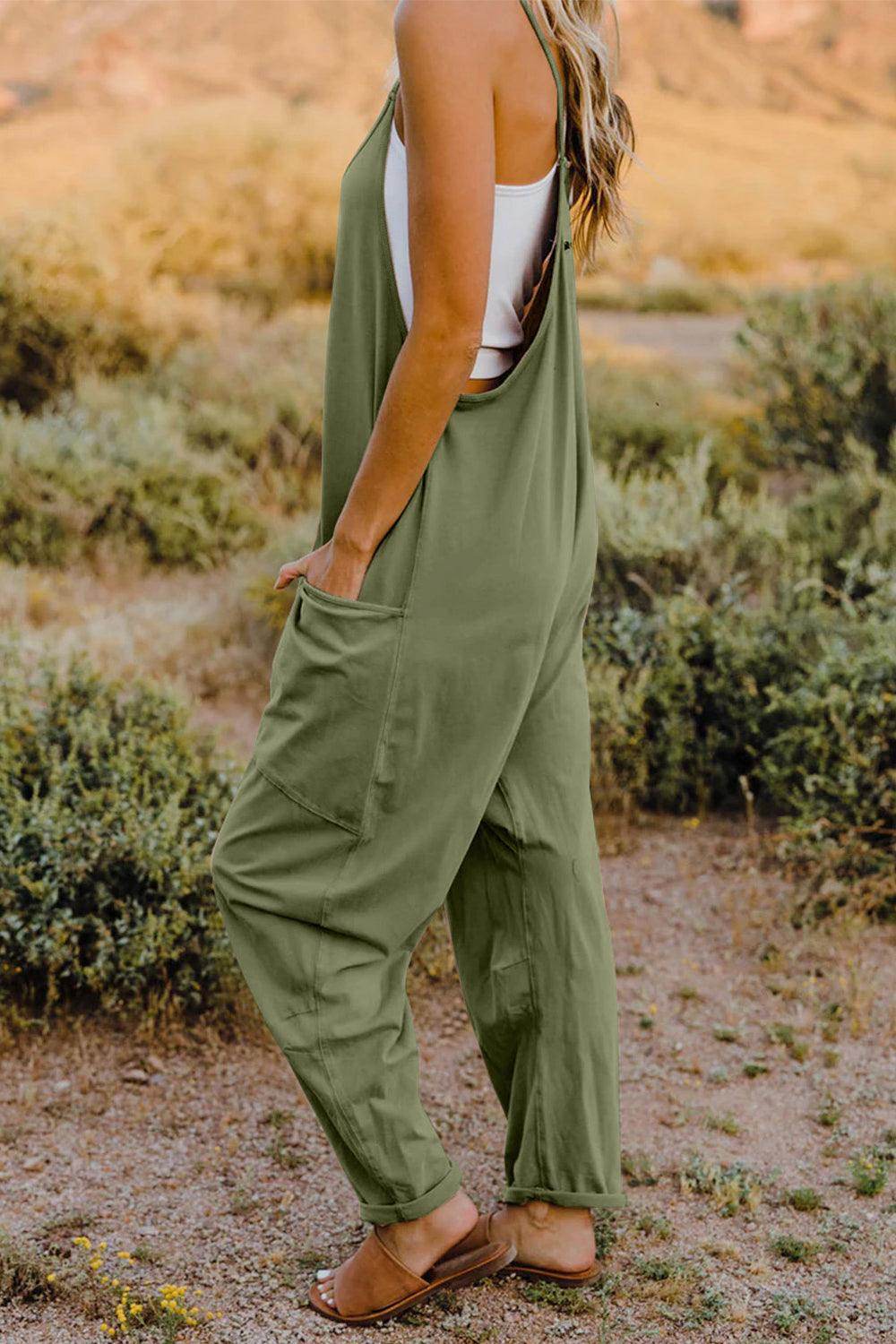 Double Take Full Size V-Neck Sleeveless Jumpsuit with Pockets - Selvanelle