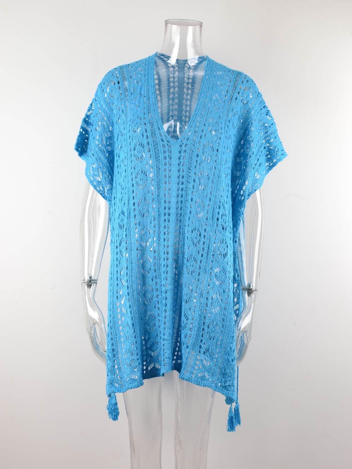 Angel Wings Cutout V-Neck Cover-Up with Tassel - Selvanelle