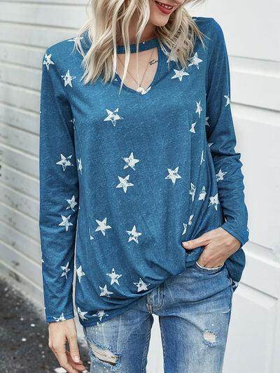 Cutout Round Neck Long Sleeve T-Shirt for Women Casual Wear - Selvanelle