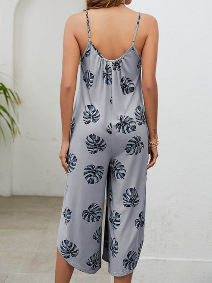 Botanical Print Spaghetti Strap Scoop Neck Jumpsuit - Selvanelle