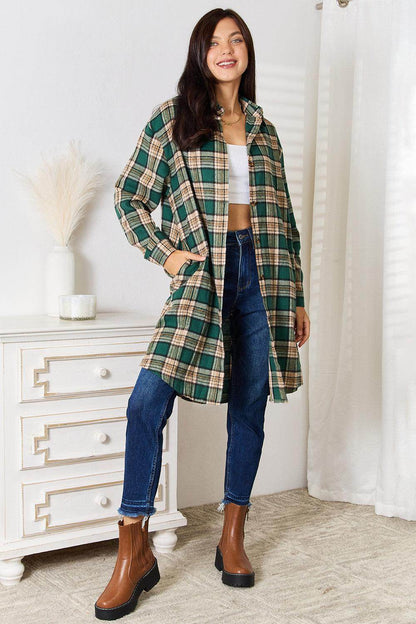 Mandy Plaid Collared Neck Long Sleeve Shirt for Women - Selvanelle