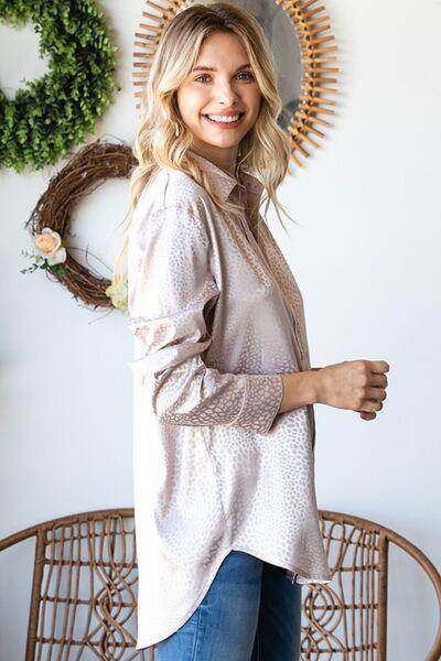 First Love Full Size Ditsy Dot Button Down Satin Shirt - Selvanelle