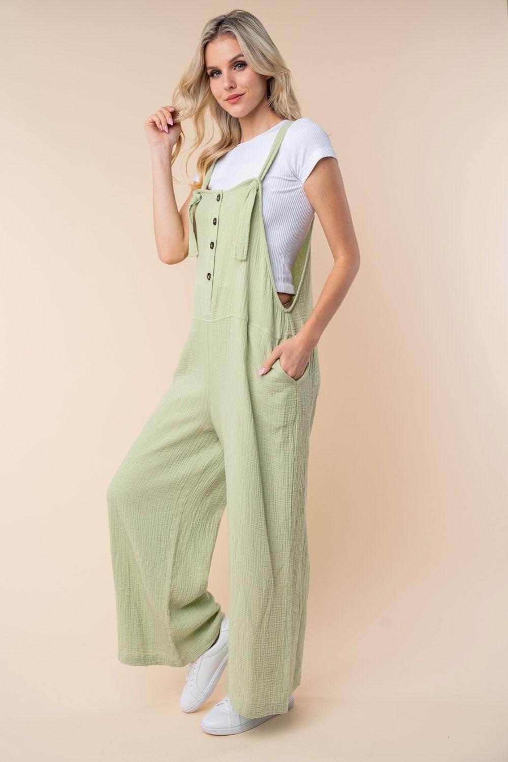 White Birch Texture Sleeveless Wide Leg Jumpsuit for Women - Selvanelle