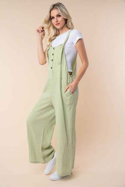 White Birch Texture Sleeveless Wide Leg Jumpsuit for Women - Selvanelle