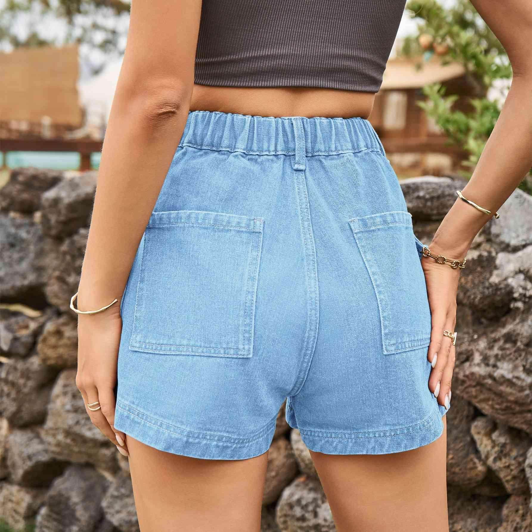 High-Waist Denim Shorts with Pockets for Casual Style - Selvanelle