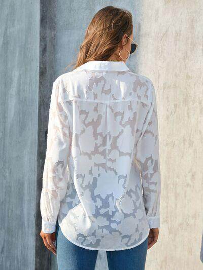 Full Size Collared Neck Long Sleeve Shirt Plus Size Women - Selvanelle