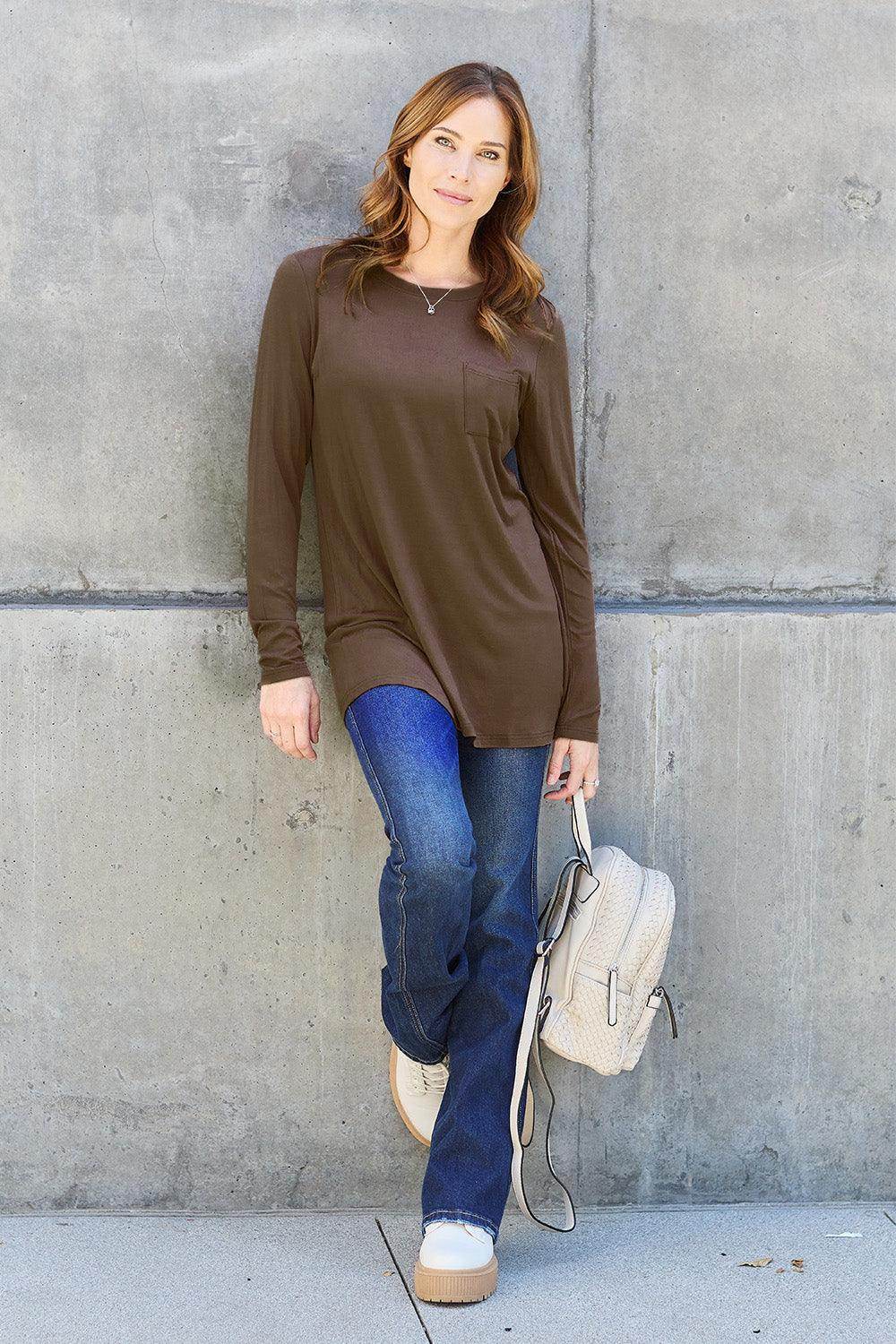 Basic Bae Full Size Round Neck Long Sleeve Top for Women - Selvanelle