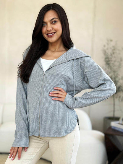 Culture Code Full Size Ribbed Zip Up Hooded Jacket - Selvanelle
