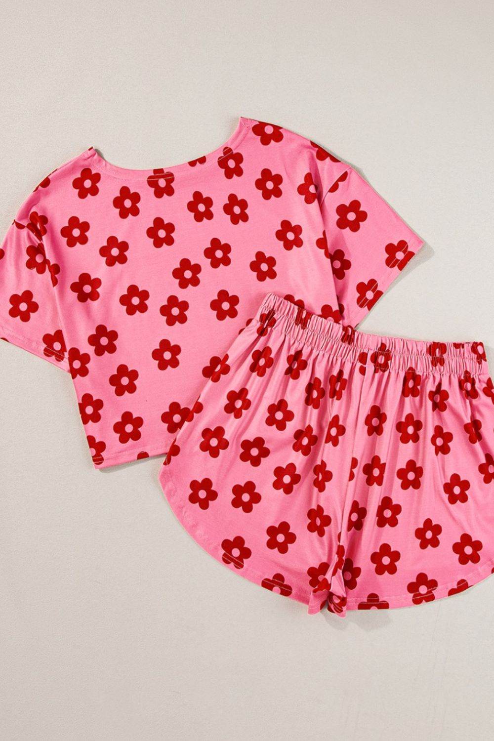 Floral Cropped Tee and Shorts Lounge Set - Selvanelle