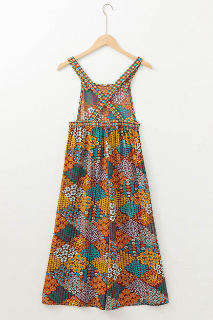 Floral Crisscross Strap Wide Leg Overalls - Selvanelle