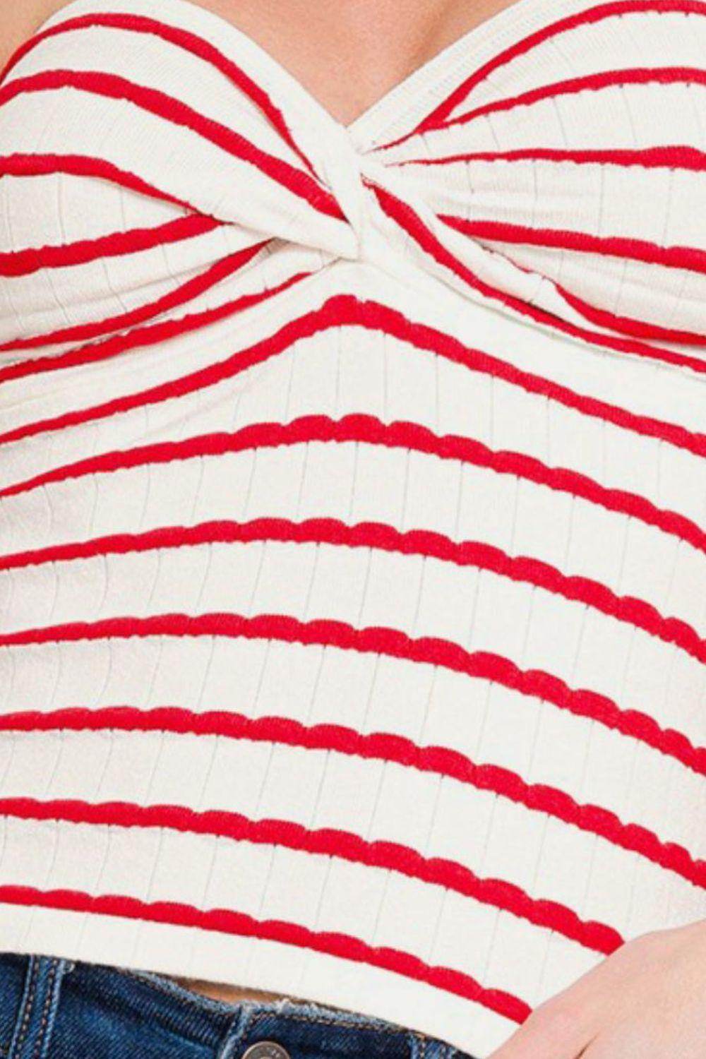 Zenana Twisted Sweetheart Neck Striped Tube Top for Women - Selvanelle