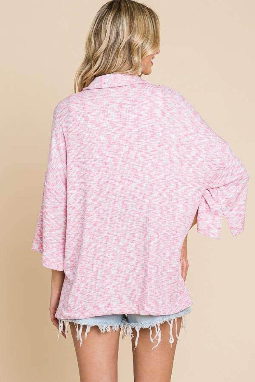 Culture Code Button Up Drop Shoulder Slit Shirt for Women - Selvanelle