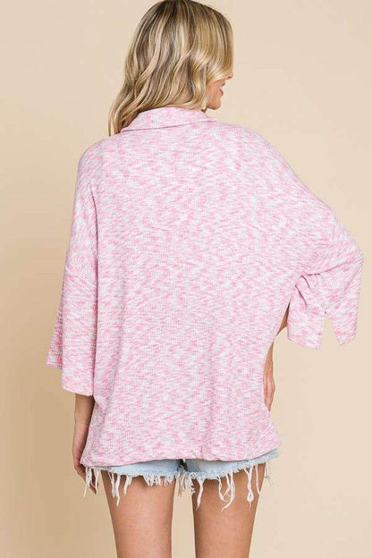 Culture Code Button Up Drop Shoulder Slit Shirt for Women - Selvanelle