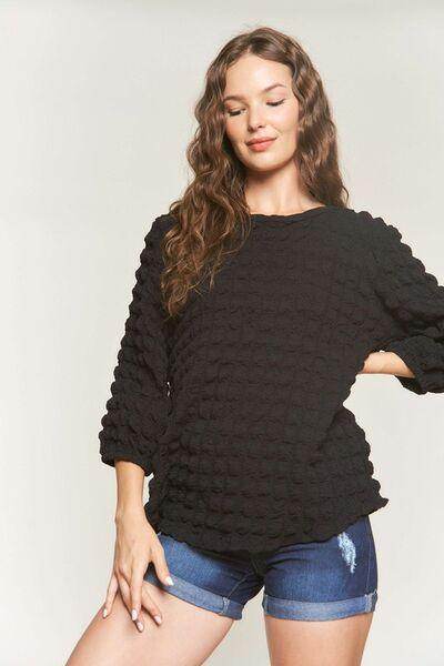ADORA Bubble Texture Round Neck Blouse for Trendy Style - Selvanelle