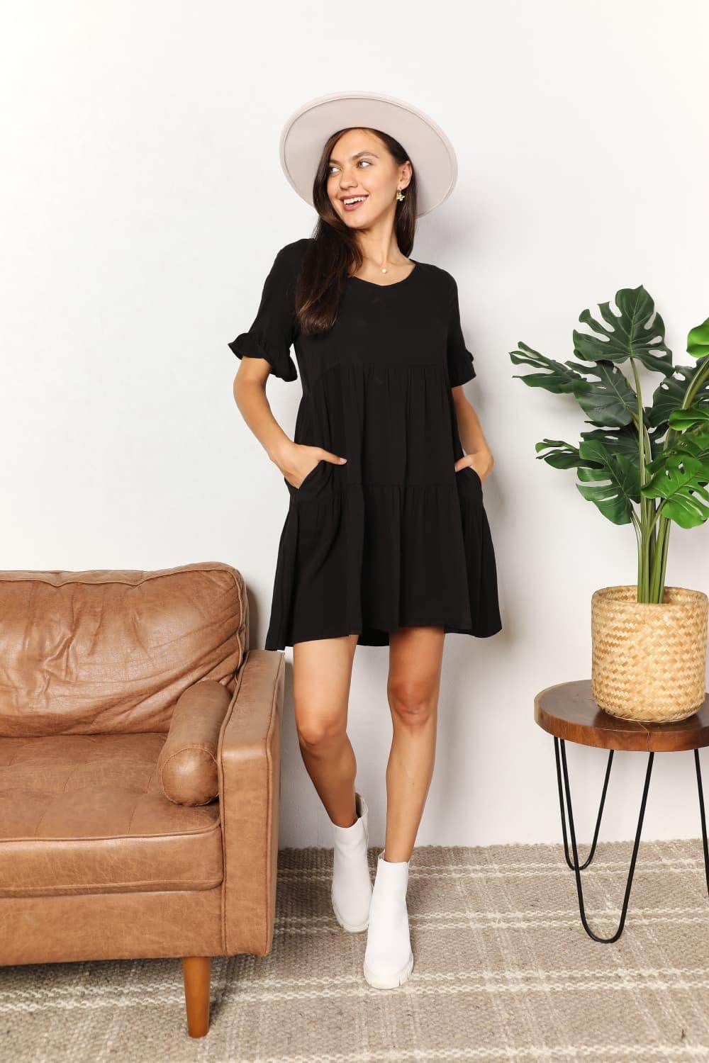 Mandy V-Neck Flounce Sleeve Tiered Dress for All Occasions - Selvanelle