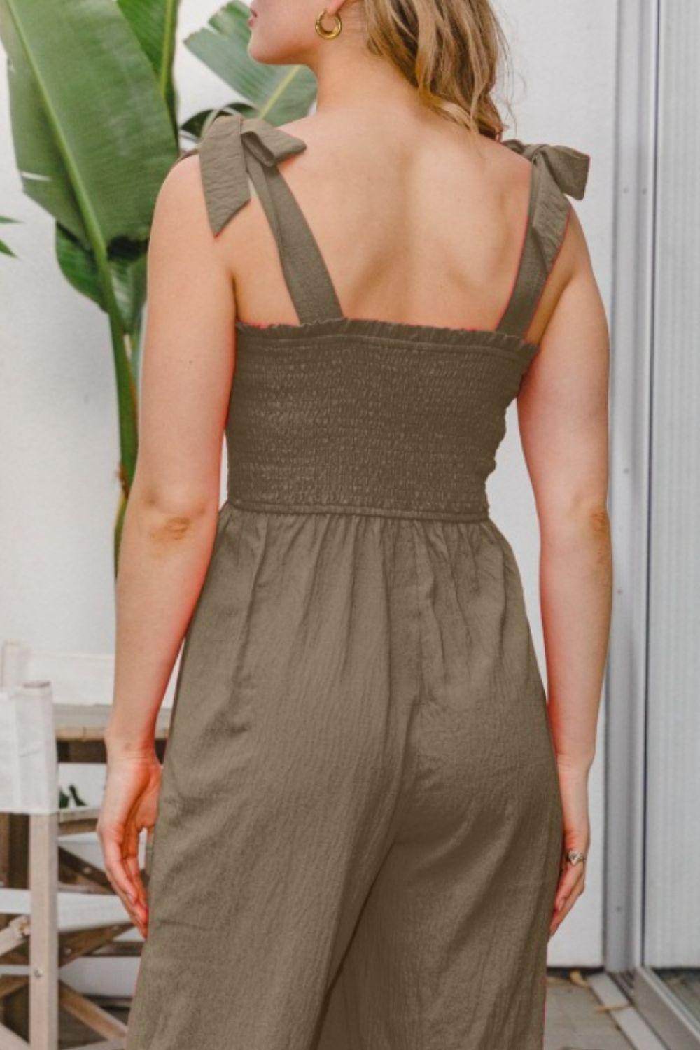 ODDI Full Size Bodice Smocked Sleeveless Jumpsuit for Women - Selvanelle