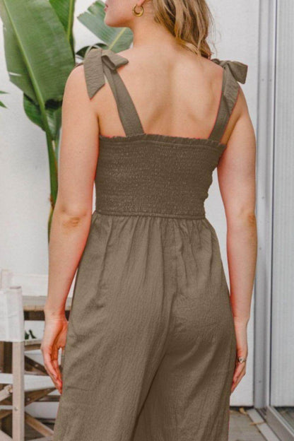 ODDI Full Size Bodice Smocked Sleeveless Jumpsuit for Women - Selvanelle