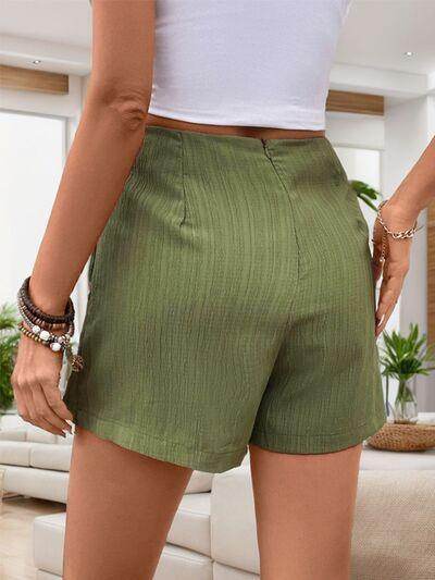 Perfee Ruched High Rise Shorts with Back Zipper for Women - Selvanelle