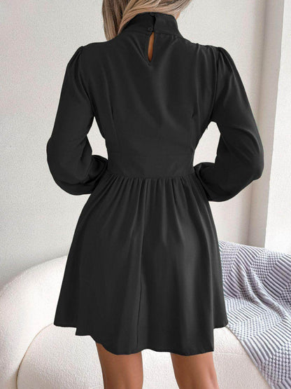 Cutout Turtleneck A-Line Mini Dress for Casual Wear - Selvanelle