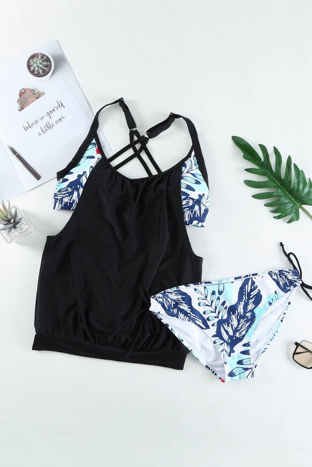 Full Size Crisscross Scoop Neck Tankini Set - Selvanelle