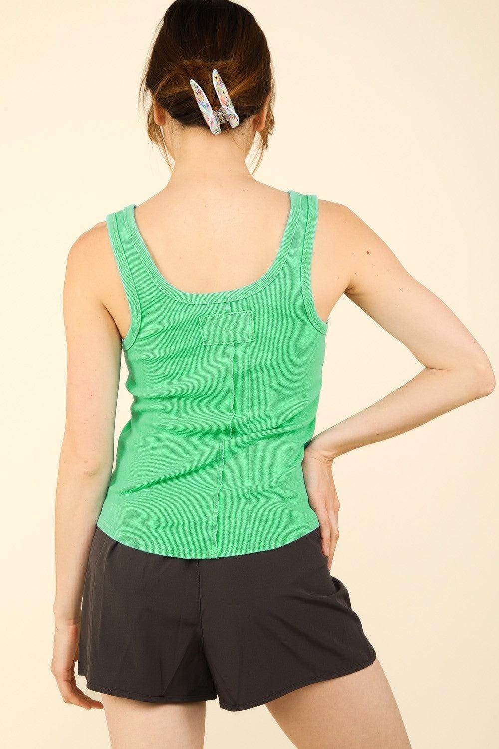 VERY J Washed Ribbed Tank with Placket Detail Top - Selvanelle