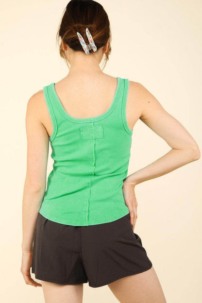 VERY J Washed Ribbed Tank with Placket Detail Top - Selvanelle
