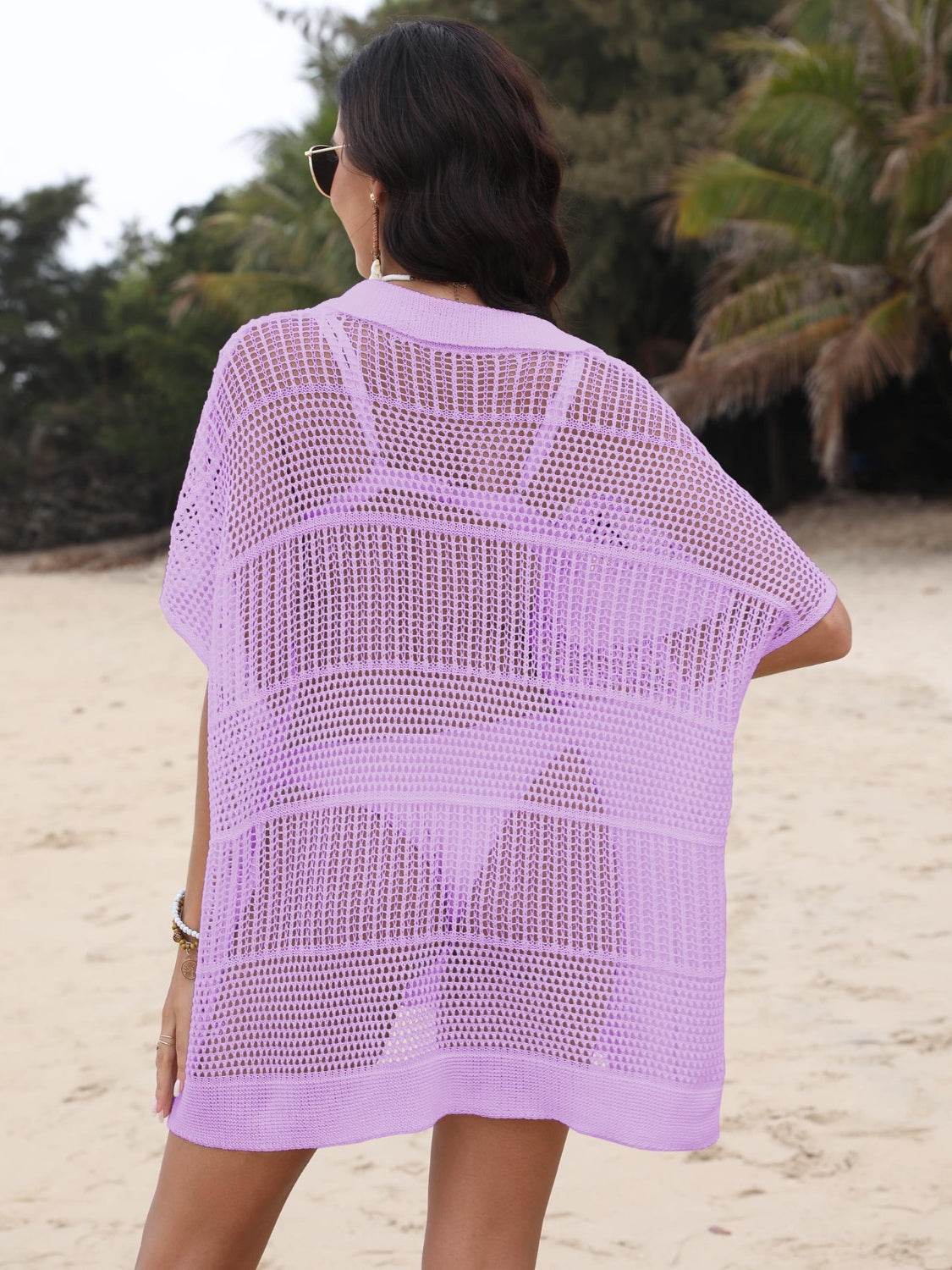 Hollow Out Collared Neck Cover-Up - Selvanelle