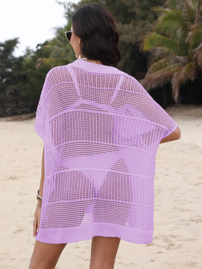 Hollow Out Collared Neck Cover-Up - Selvanelle