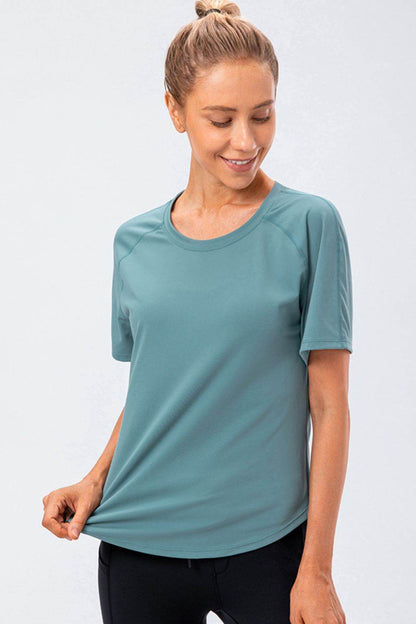 Round Neck Raglan Sleeve Active Tee - Selvanelle