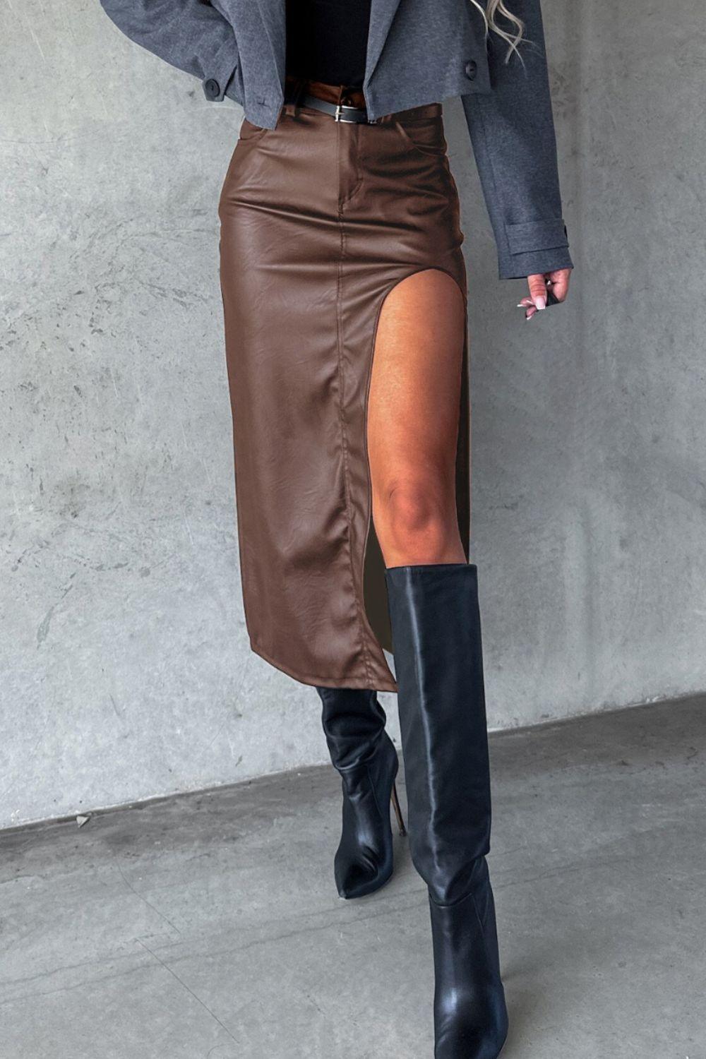 Slit Midi Skirt with Pockets for Chic Everyday Style