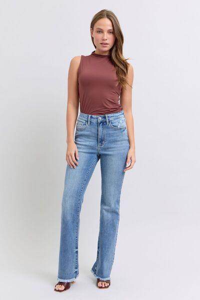 Judy Blue Full Size Raw Hem High Rise Bootcut Jeans for Women - Selvanelle