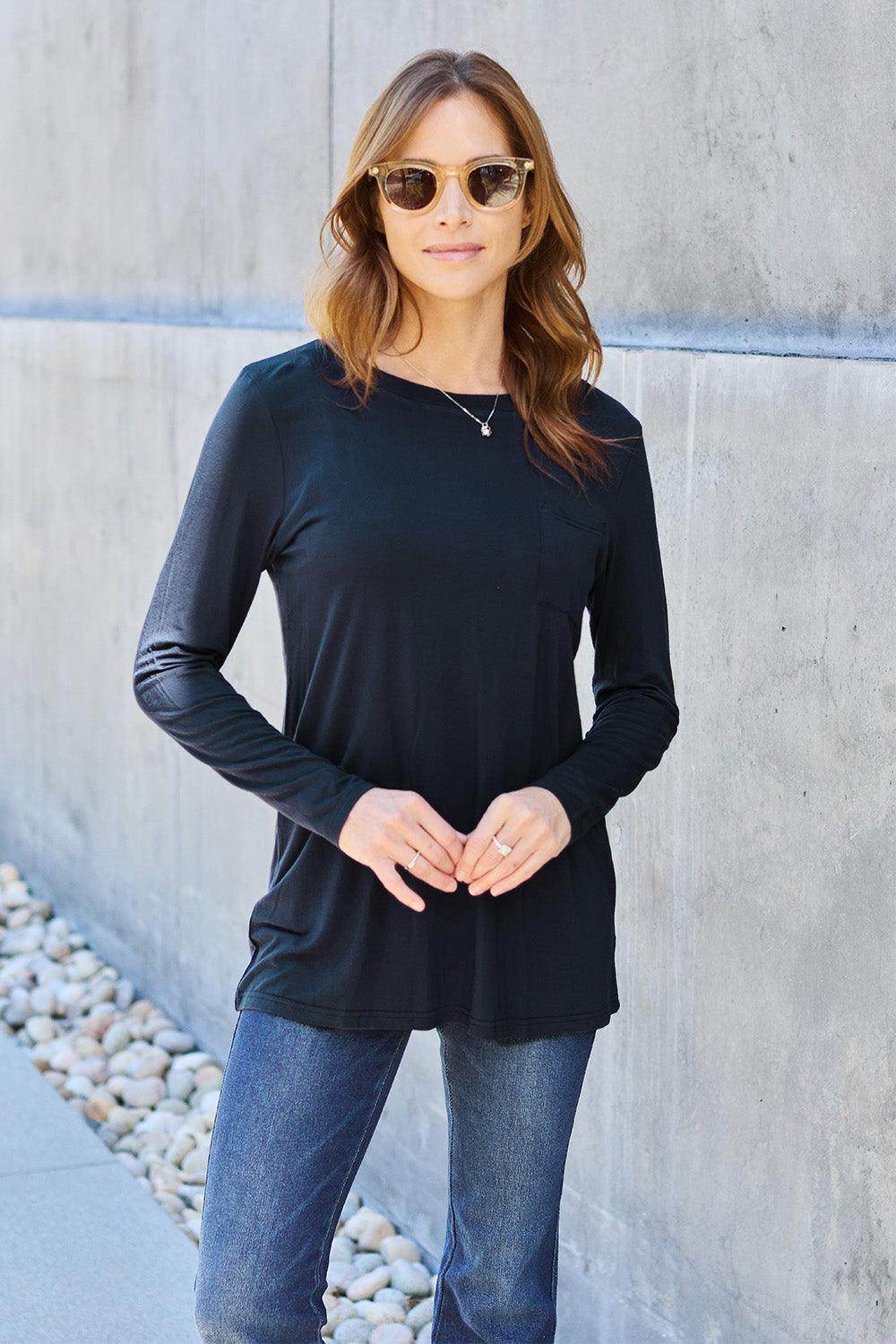 Basic Bae Full Size Round Neck Long Sleeve Top for Women - Selvanelle