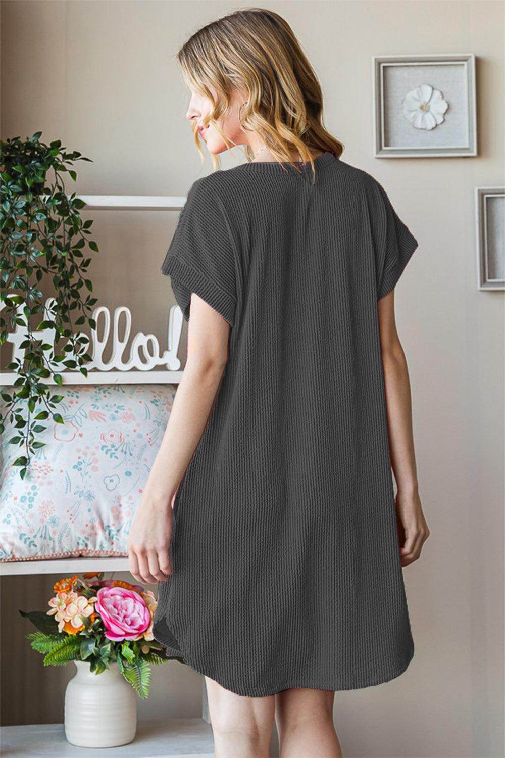 Heimish Full Size Ribbed Round Neck Short Sleeve Tee Dress - Selvanelle