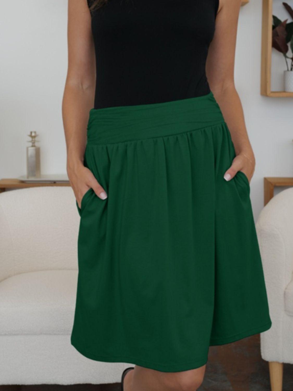 FAM-FAM Elastic Waist Skirt with Pockets for Women