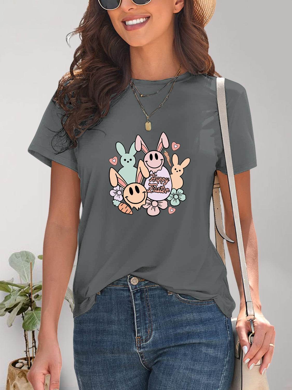 Graphic Round Neck Short Sleeve T-Shirt - Selvanelle