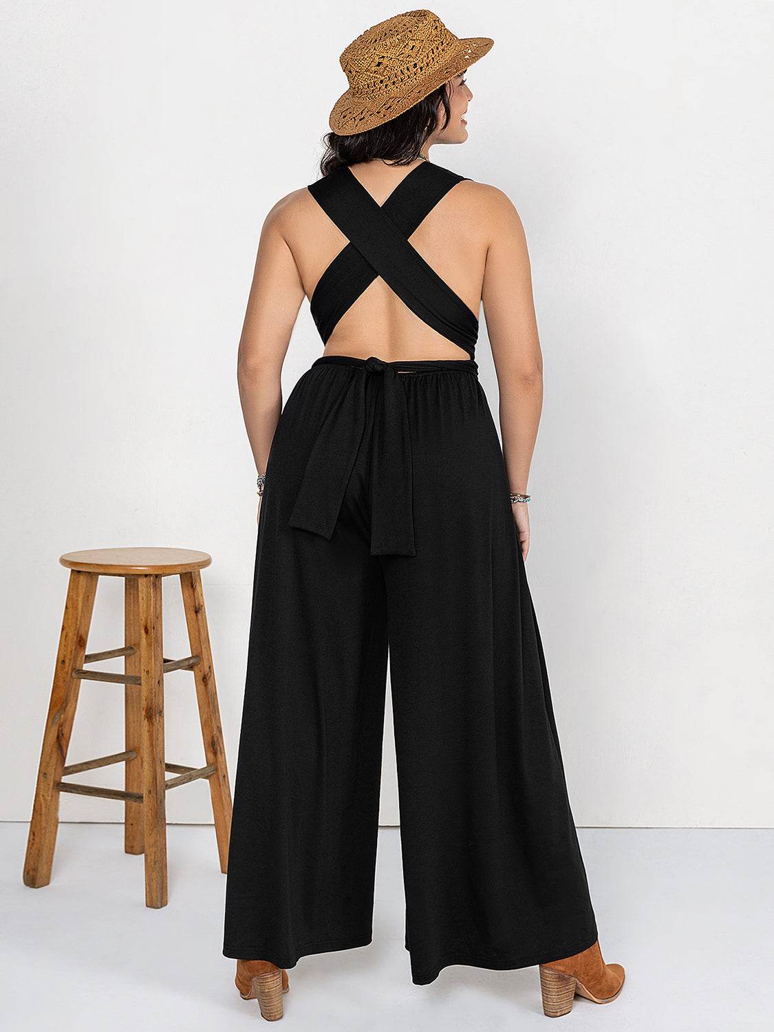 Plus Size V-Neck Wide Leg Jumpsuit - Selvanelle