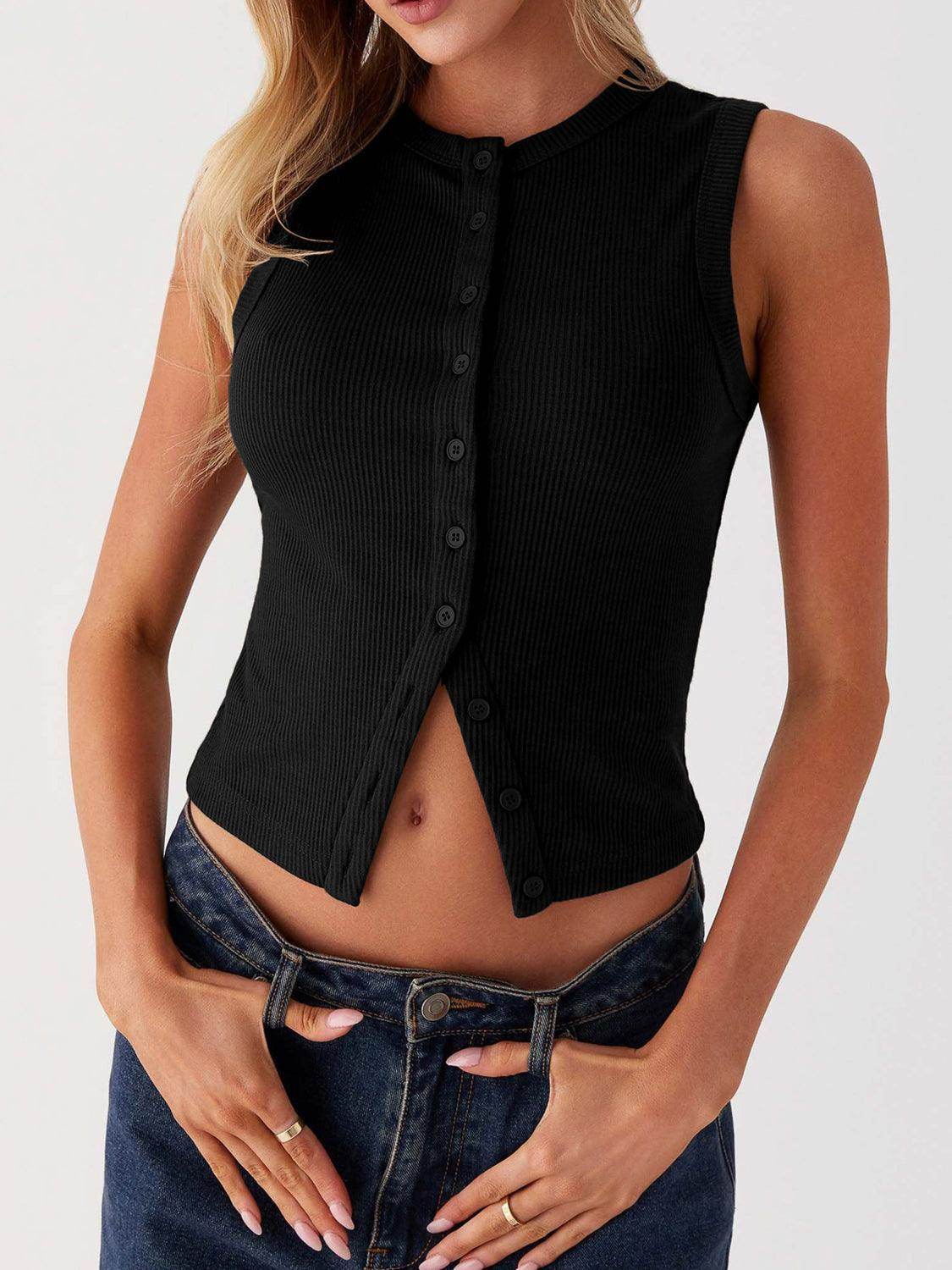 Lovelet Button Up Round Neck Tank for Stylish Comfort - Selvanelle