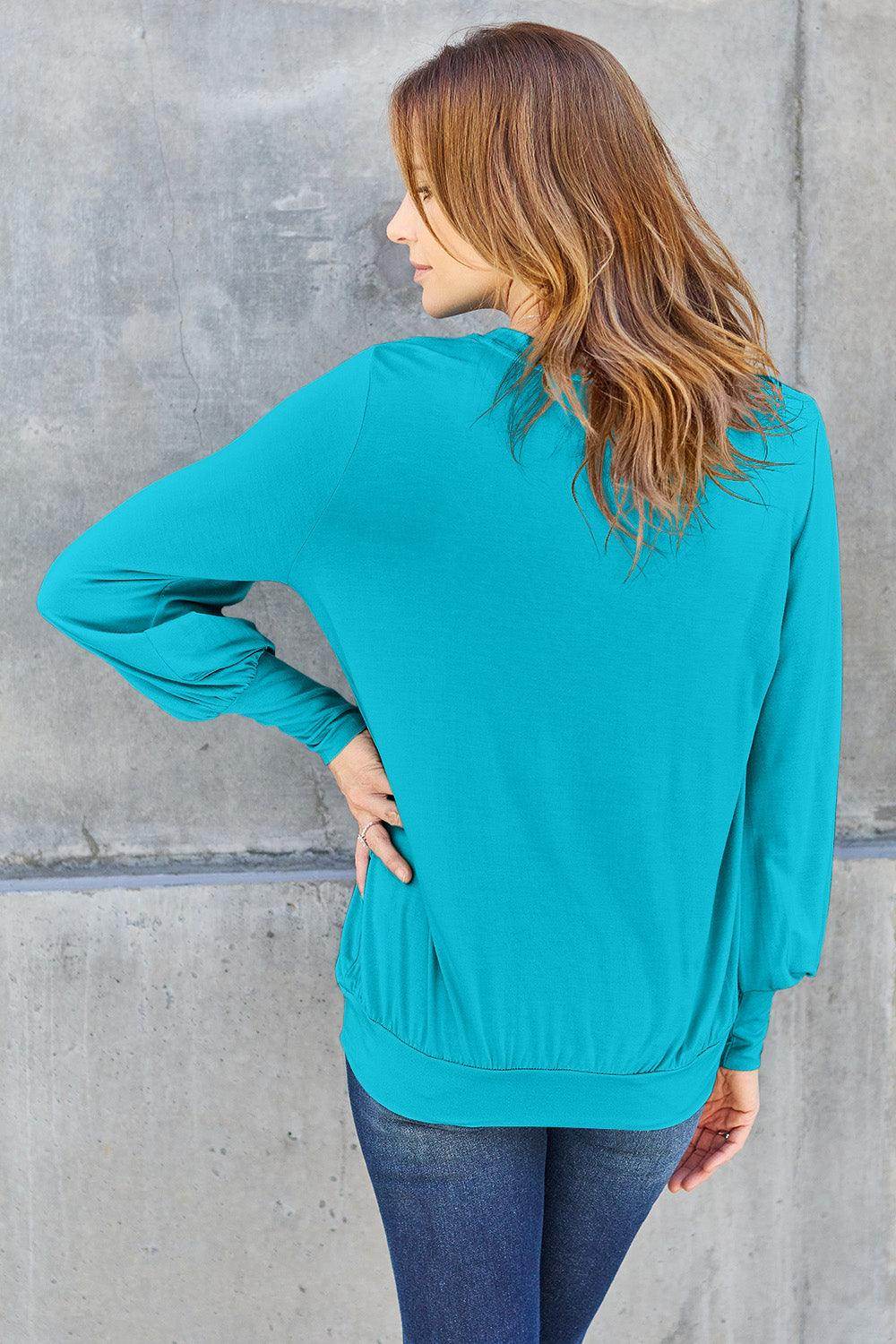 Basic Bae Full Size V-Neck Lantern Sleeve Top for Women - Selvanelle