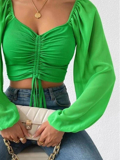 Drawstring Sweetheart Neck Cropped Top for Stylish Looks - Selvanelle