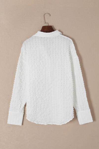 Texture Collared Neck Long Sleeve Shirt for Women - Selvanelle