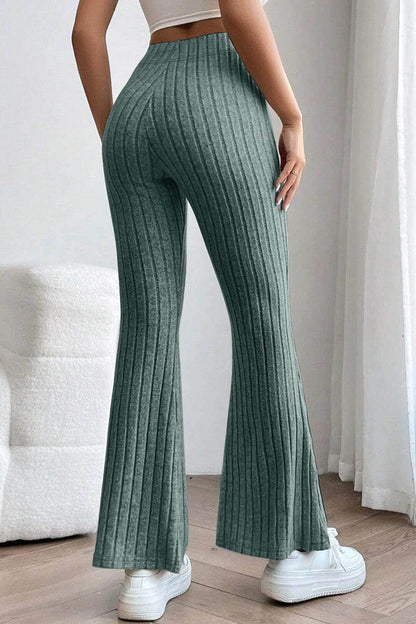 Basic Bae Full Size Ribbed High Waist Flare Pants for Women - Selvanelle